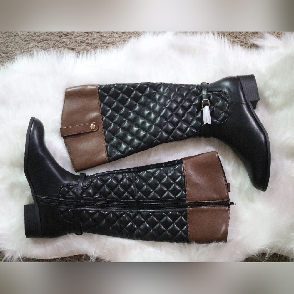Karen Scott Stancee Quilted Buckled Riding Boots, - Black Cogniac, 9M